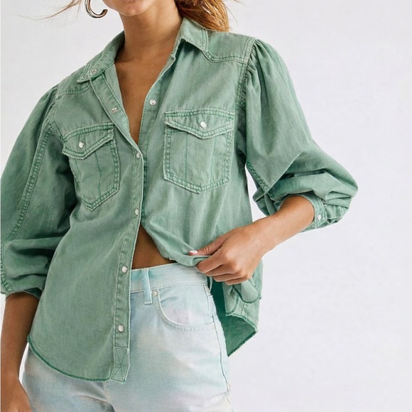 Free People Tops - Free People With Love Denim Top in Green